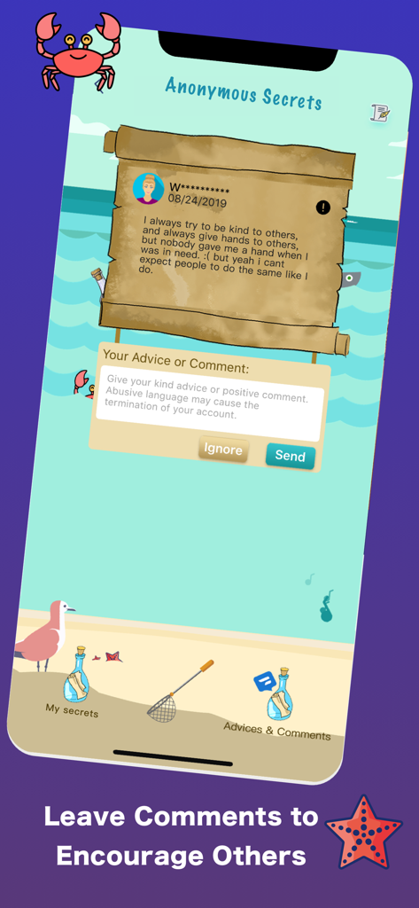 Sweet Dating for Adult Singles - Sweet dating app anonymous secrets feature with beach theme interface