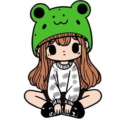 a girl wearing a frog hat and some frog socks