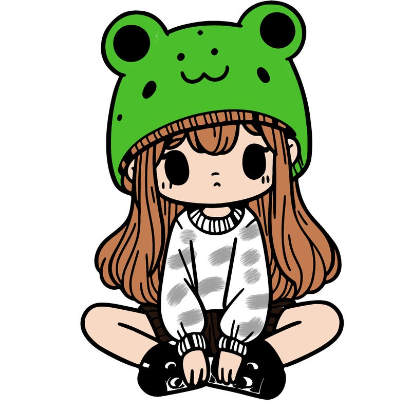 a girl wearing a frog hat and some frog socks