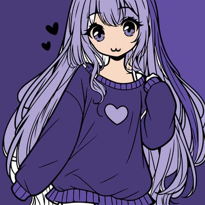 sweet cute anime girl with long hair in cute sweatshirt