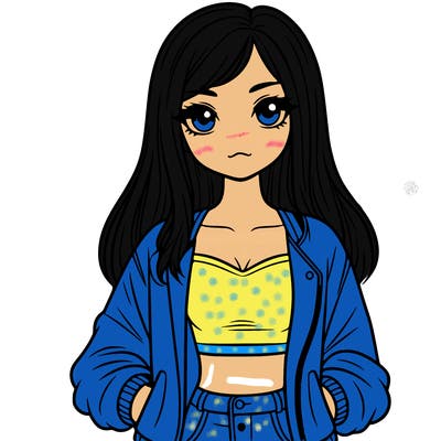 girl with long hair a crop top and a jacket