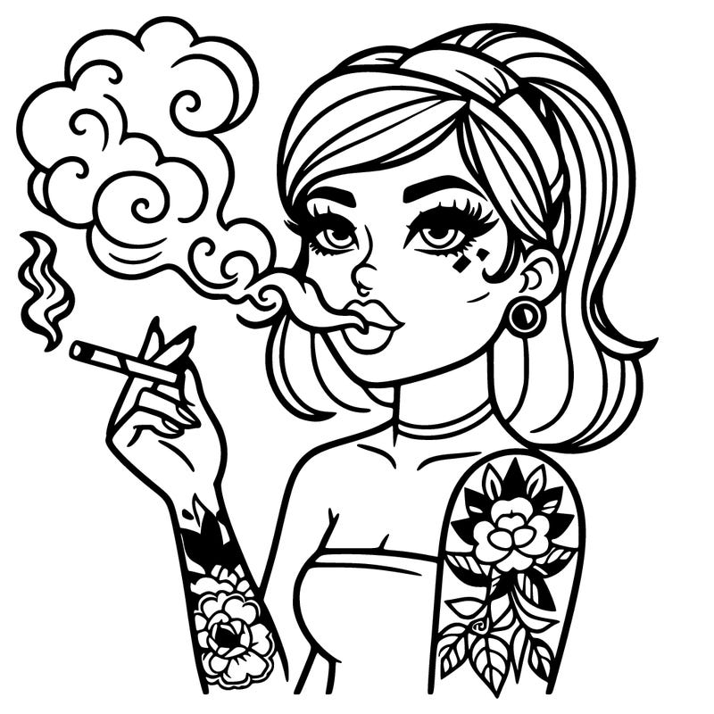woman with tattoo smoking