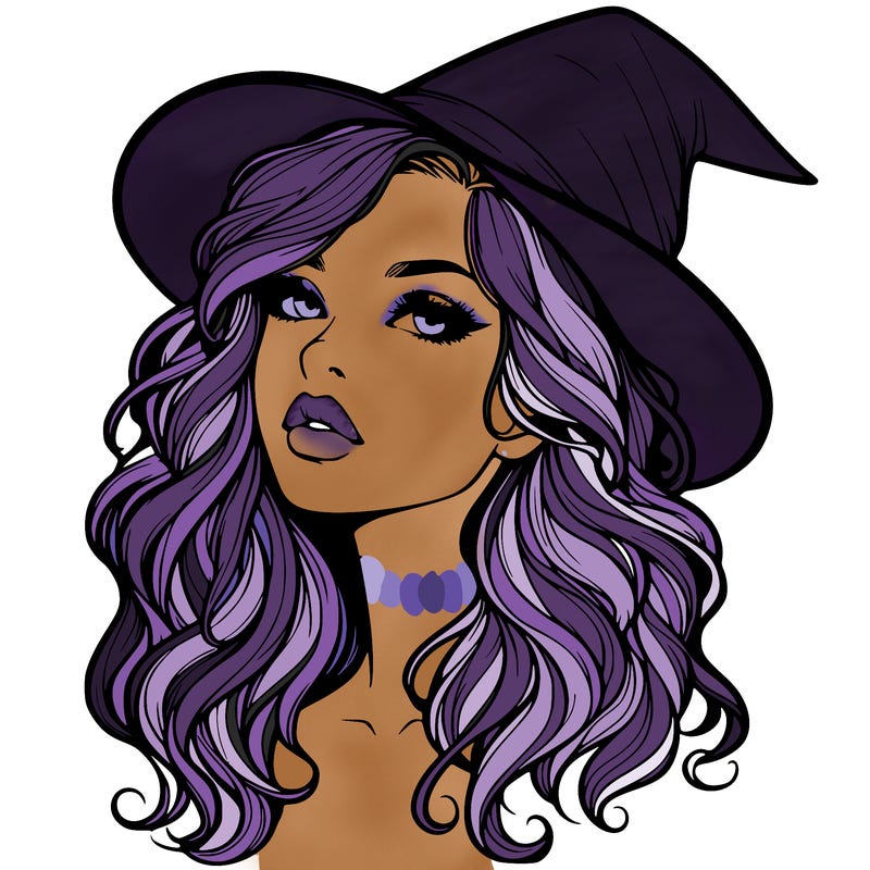 realistic witch girl with wavy hair and lips