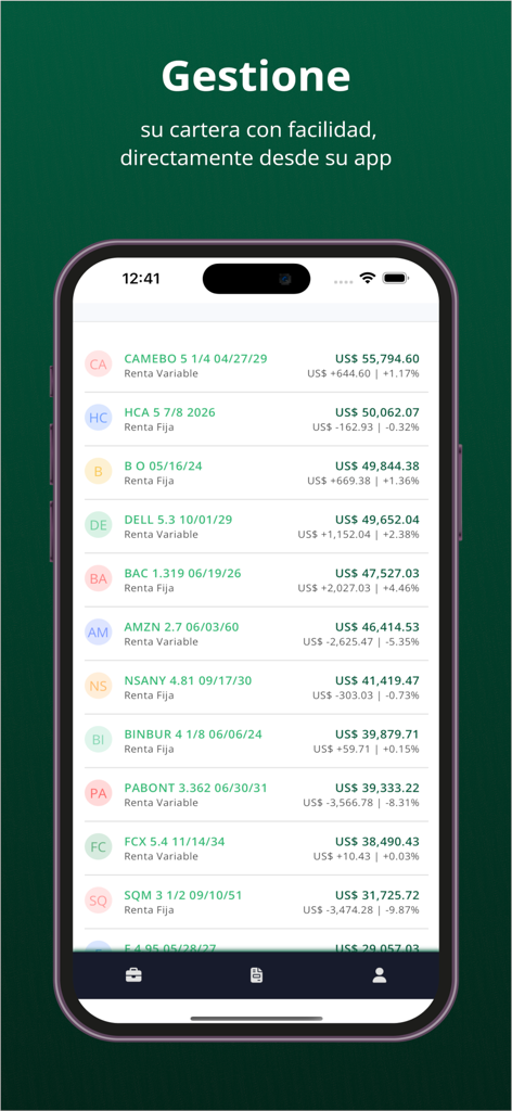LAFISE Advisor - LAFISE Advisor app interface showing a wealth management portfolio with detailed investment positions and daily valuations