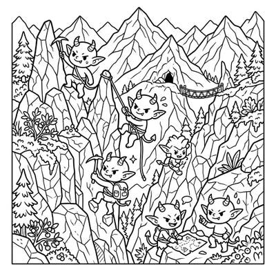 Embark on an exciting journey with our Mountain Goblins coloring page, showcasing these nimble creatures in their rugged habitat. Perfect for adventurers of all ages, this intricate design promises hours of creative fun.