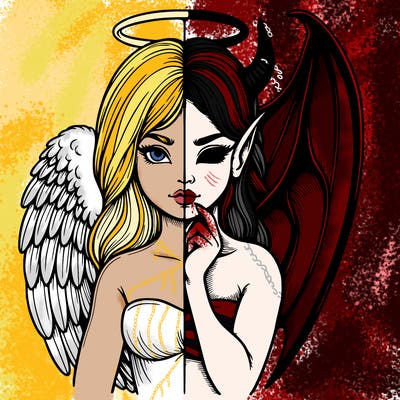 realistic angel half demon