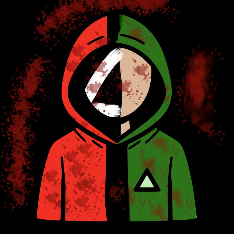 a person with non face waering a hoodie with a small triangle symbol