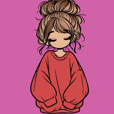 girl with baggy sweatshirt and messy bun