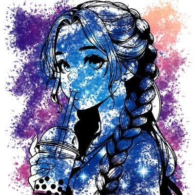 realistic girl with braided hair drinking boba
