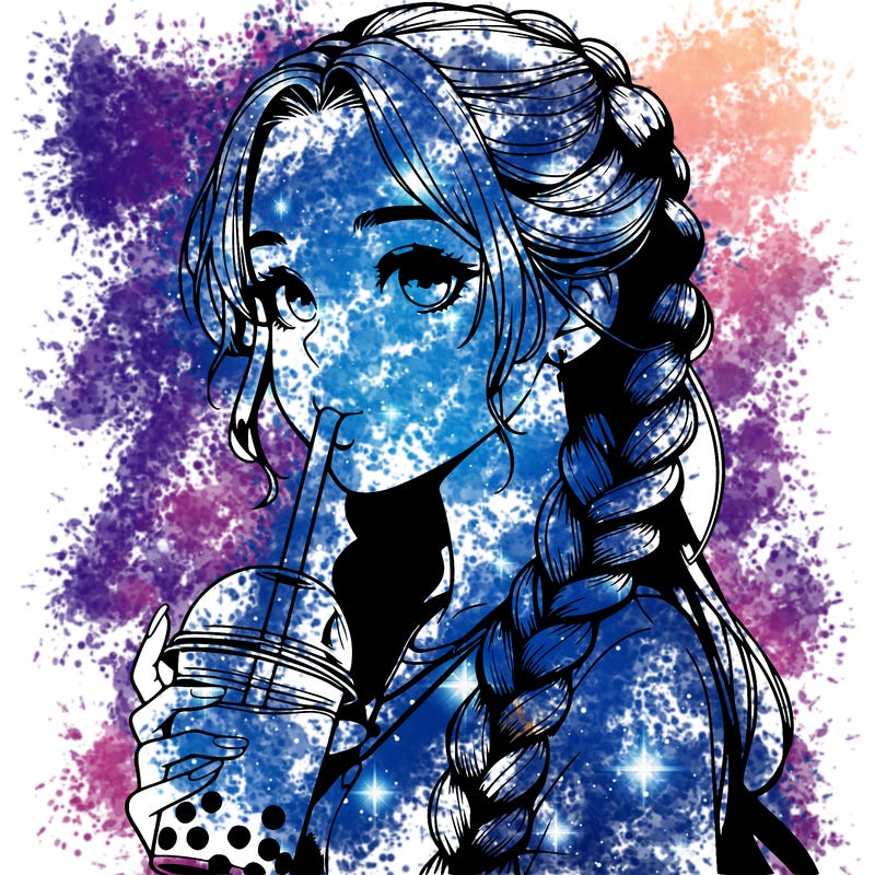 realistic girl with braided hair drinking boba
