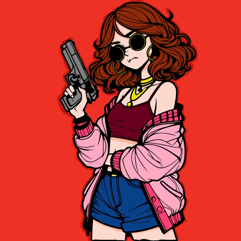 stylish teenage girl with gun