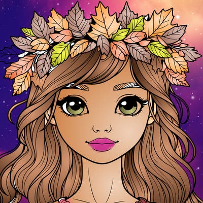 realistic girl with fall leaf crown