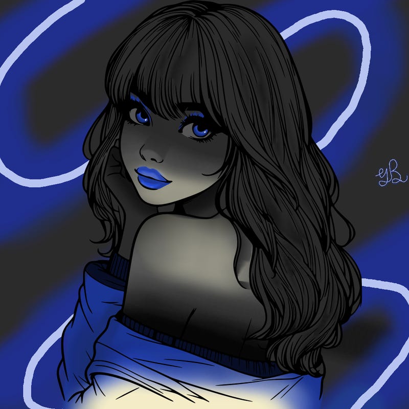 realistic girl with bangs looking over her shoulder