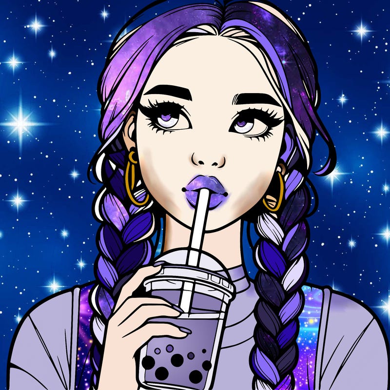 realistic girl with braided hair drinking boba