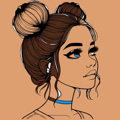 realistic girl with buns on the top of her head