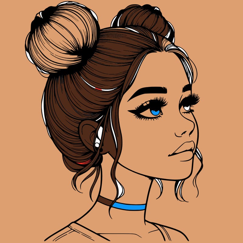 realistic girl with buns on the top of her head