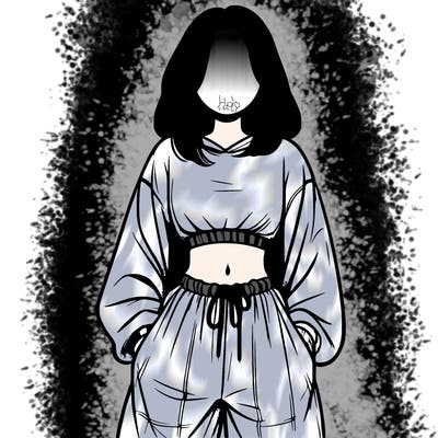 realistic girl faceless with baggy pants and a crop top