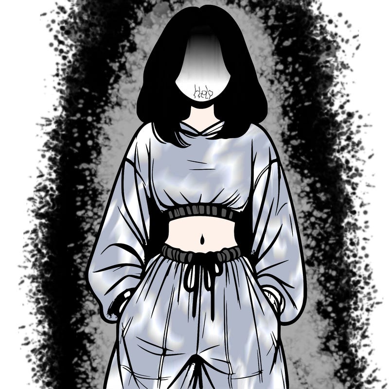 realistic girl faceless with baggy pants and a crop top
