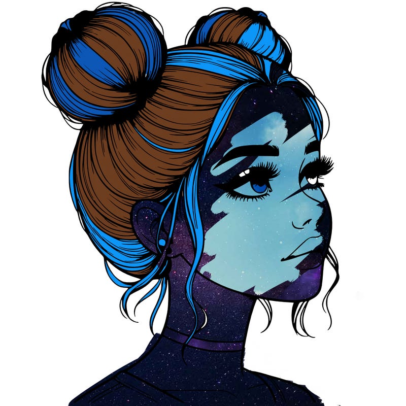 realistic girl with buns on the top of her head