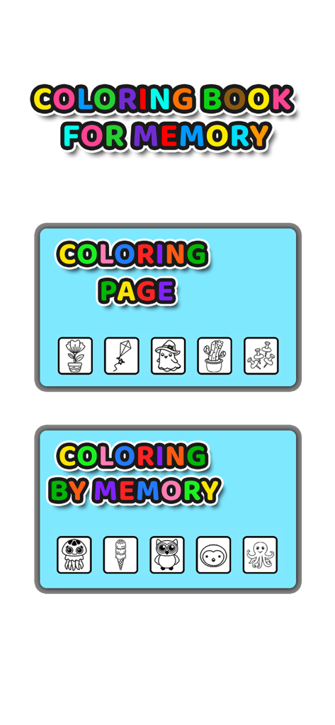 Color By memory: Coloring Book - Main menu of the Color By Memory app showing options for standard coloring pages and memory-based coloring challenges.