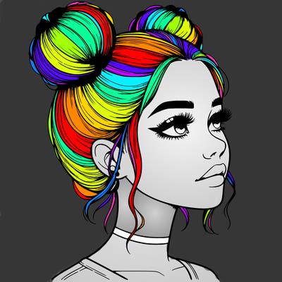 realistic girl with buns on the top of her head