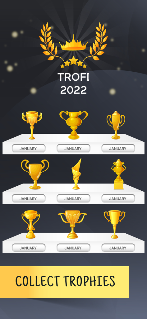 Sudoku: Classic Brain Puzzle - A collection of golden trophies displayed on shelves within the Sudoku app interface under the title Trofi 2022.