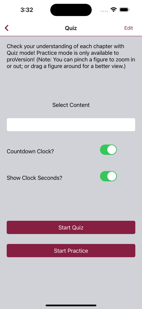 Physics Master - Physics Master app screen for configuring and starting a physics quiz or practice session with timer options.