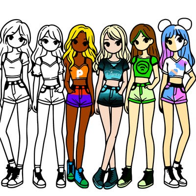 a group of girls wearing crop tops and shorts