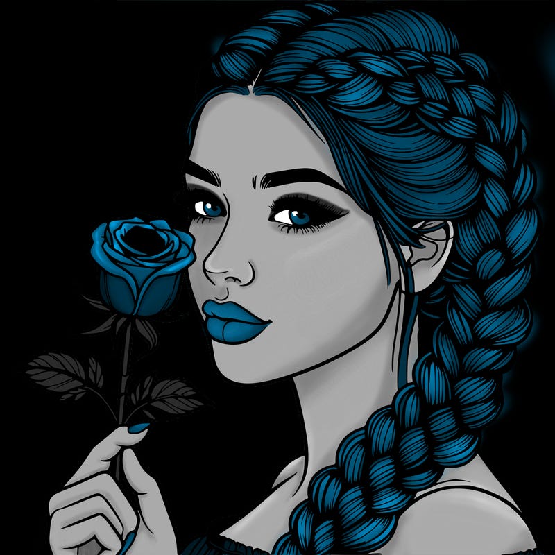 realistic woman with braids holding a single rose