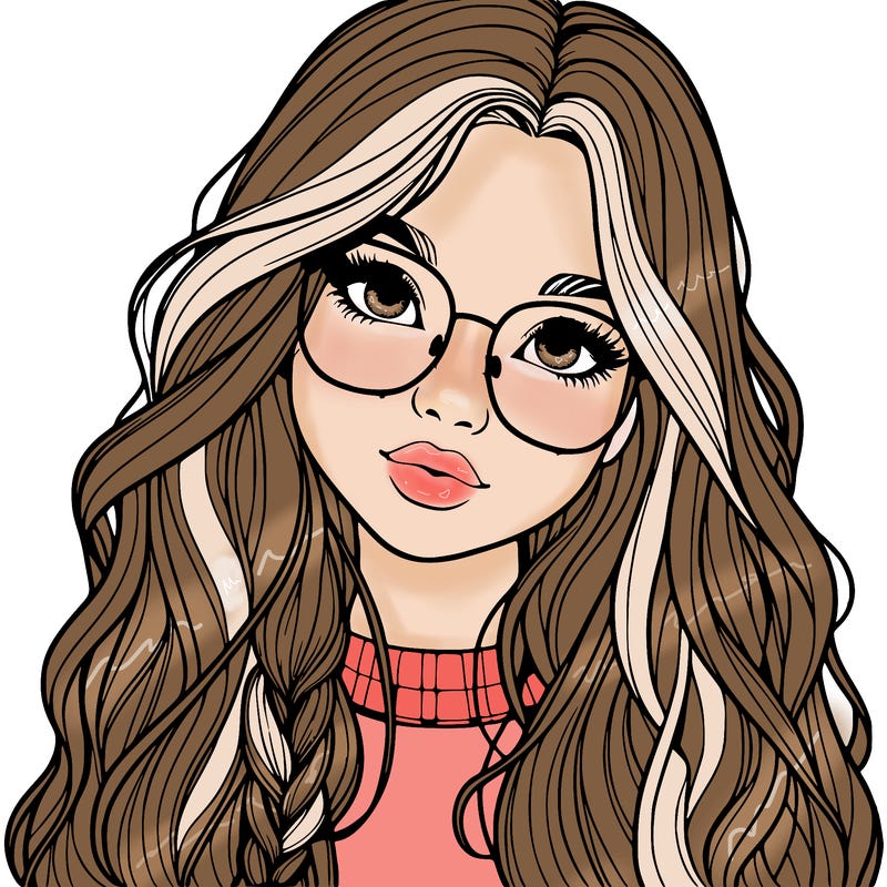 girl with long hair and freckles and glasses realistic