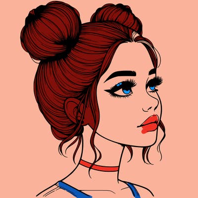 realistic girl with buns on the top of her head