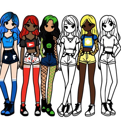 a group of girls wearing crop tops and shorts