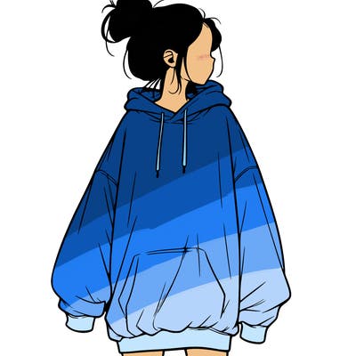 realistic girl with a oversized sweatshirt on and a bun