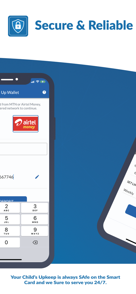 Kawu - Interface do aplicativo Kawu mostrando uma carteira móvel segura para gerenciar o dinheiro do filho