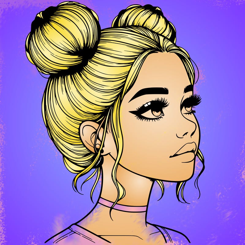 realistic girl with buns on the top of her head