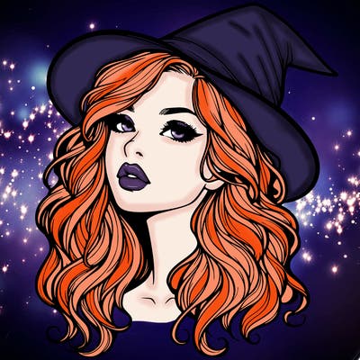 realistic witch girl with wavy hair and lips