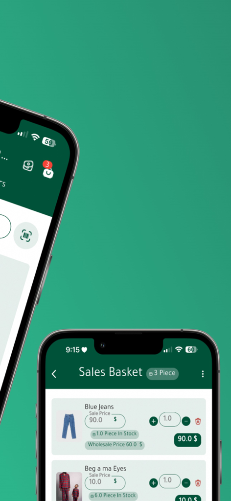 Prosto إدارة المخزن والمبيعات - Prostoアプリのスクリーンショット。商品価格と在庫レベルが表示された販売バスケットを表示