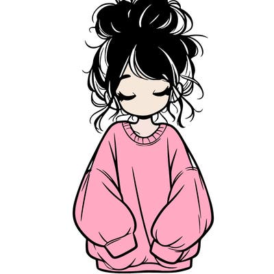 girl with baggy sweatshirt and messy bun