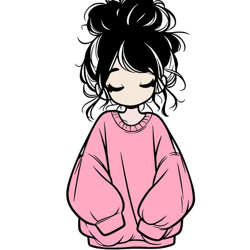 girl with baggy sweatshirt and messy bun