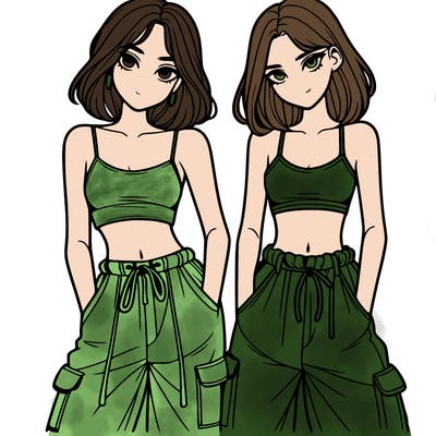 two girls with crop top with baggy pants