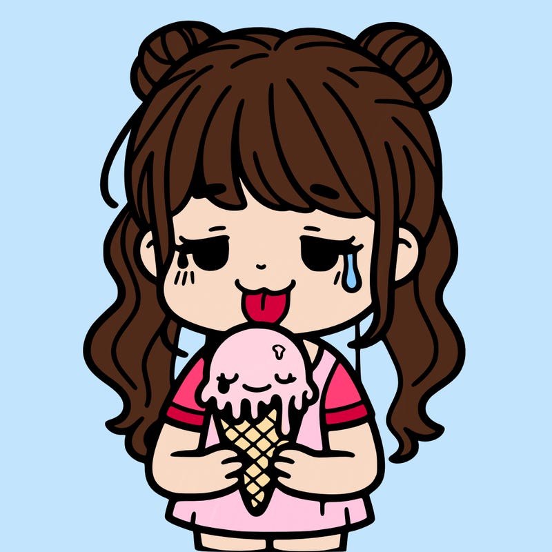 a girl holding a melting ice cream cone