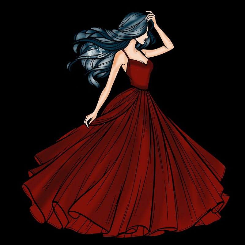 realistic woman with dress flowing in the wind