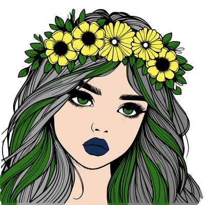 realistic girl with flowers crown
