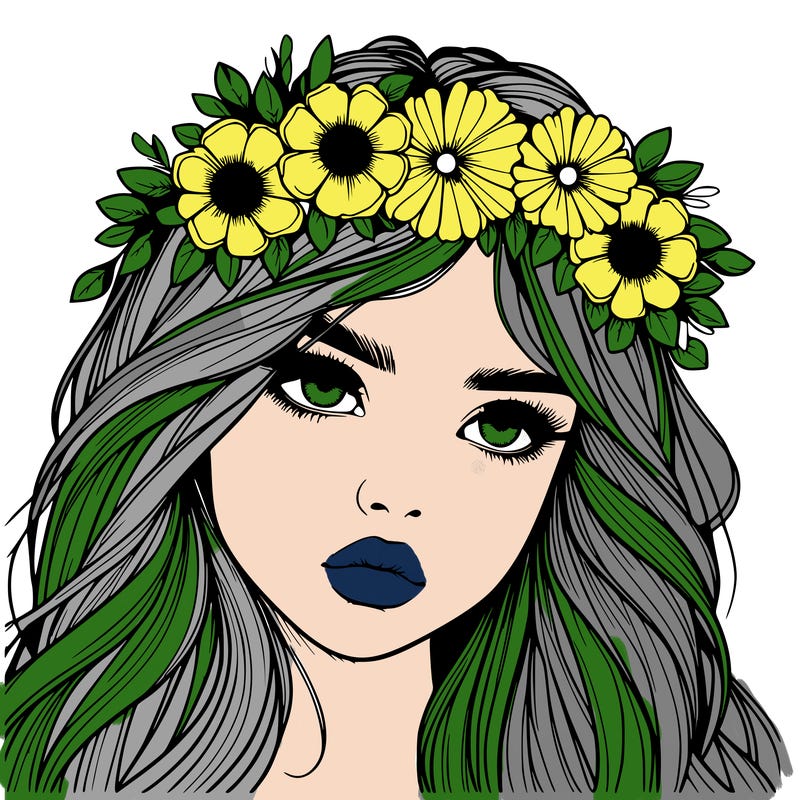 realistic girl with flowers crown
