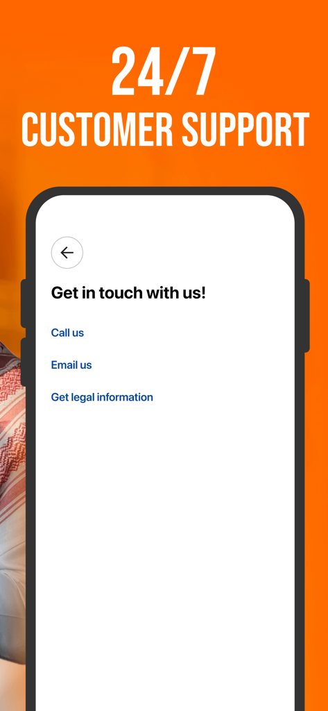 Saudi Ride Hailing : Kaiian - 24/7 customer support screen for the Kaiian Saudi ride hailing app
