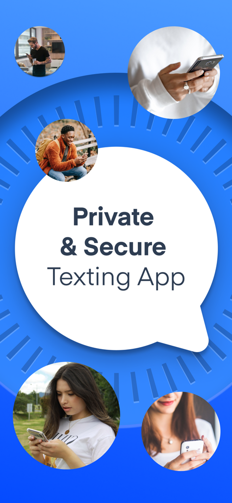 Graphic showing Text Vault as a private and secure texting app with people using smartphones