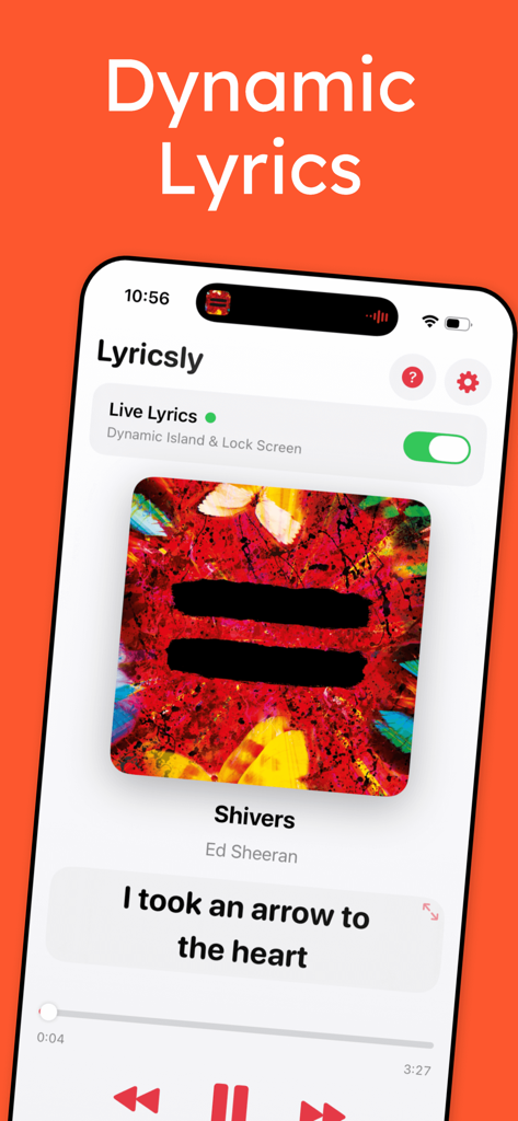 Dynamic Lyrics Widget - Screenshot of the Lyricsly app interface displaying live music lyrics for a song