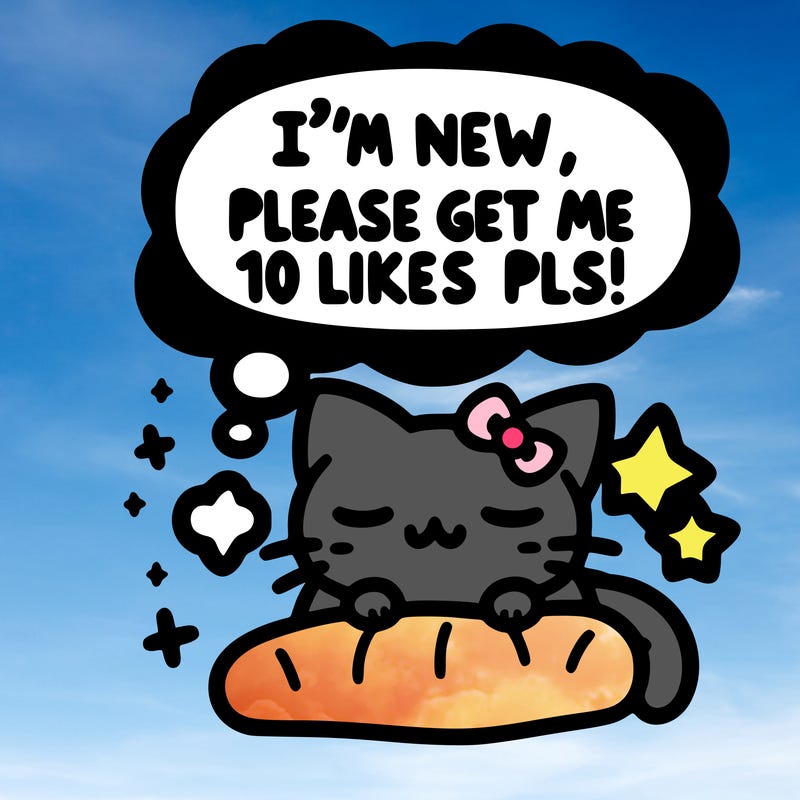 kitty taking a nap dream talking and saying "i'm new, please get me at least 10 likes pls!!"