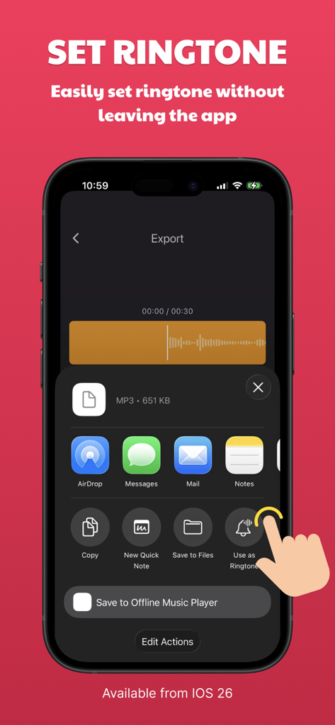 Convert Video to Audio Offline - Screenshot showing the Use as Ringtone interface within the video to audio converter app