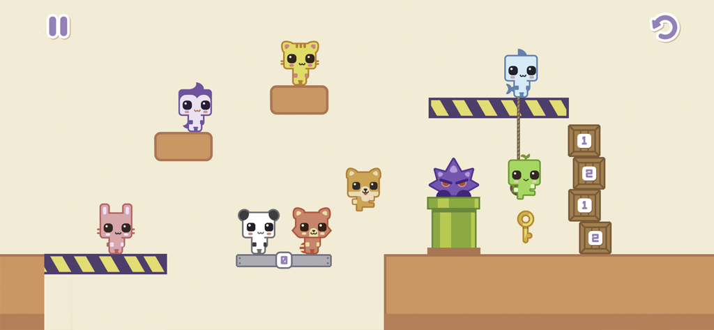 Online Cats – Multiplayer Park - Multiple cute blocky animals cooperating to solve a puzzle in a platformer game level